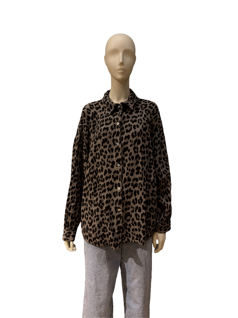 Musselin Bluse, kurz mit  Leoparden Print