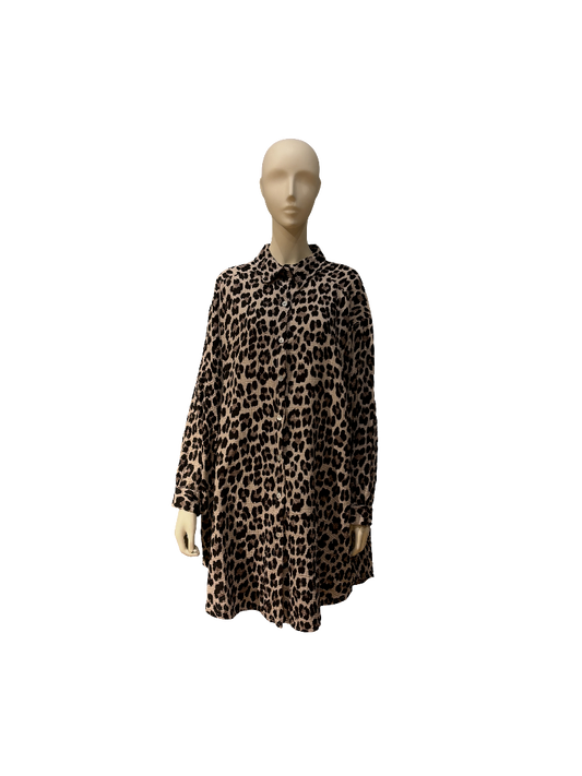 Musselin Bluse, lang mit Leoparden Print