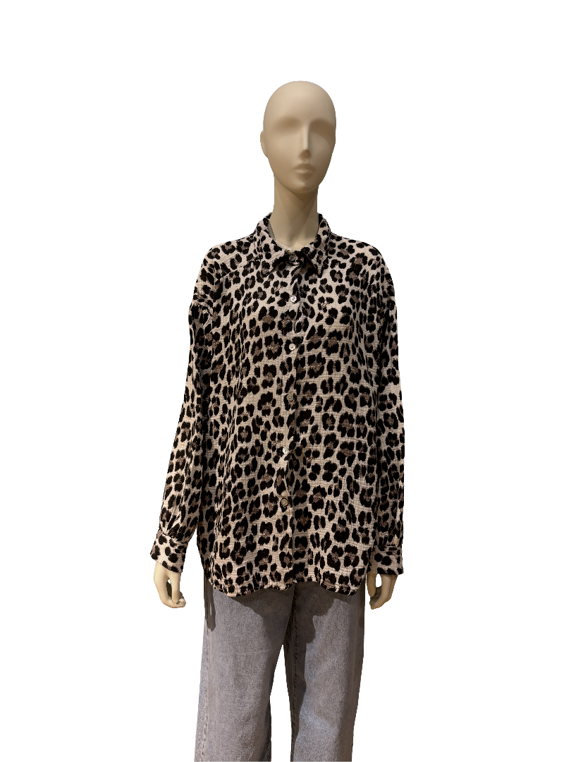 Musselin Bluse, kurz mit  Leoparden Print