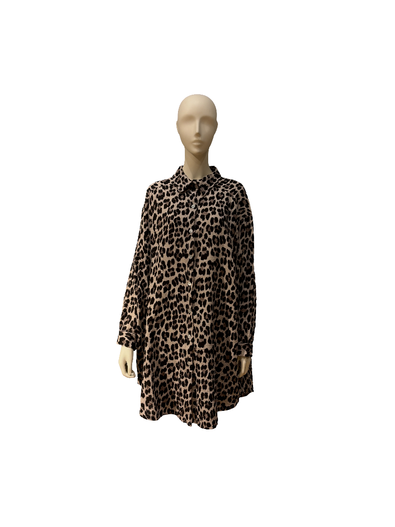 Musselin Bluse, lang mit Leoparden Print