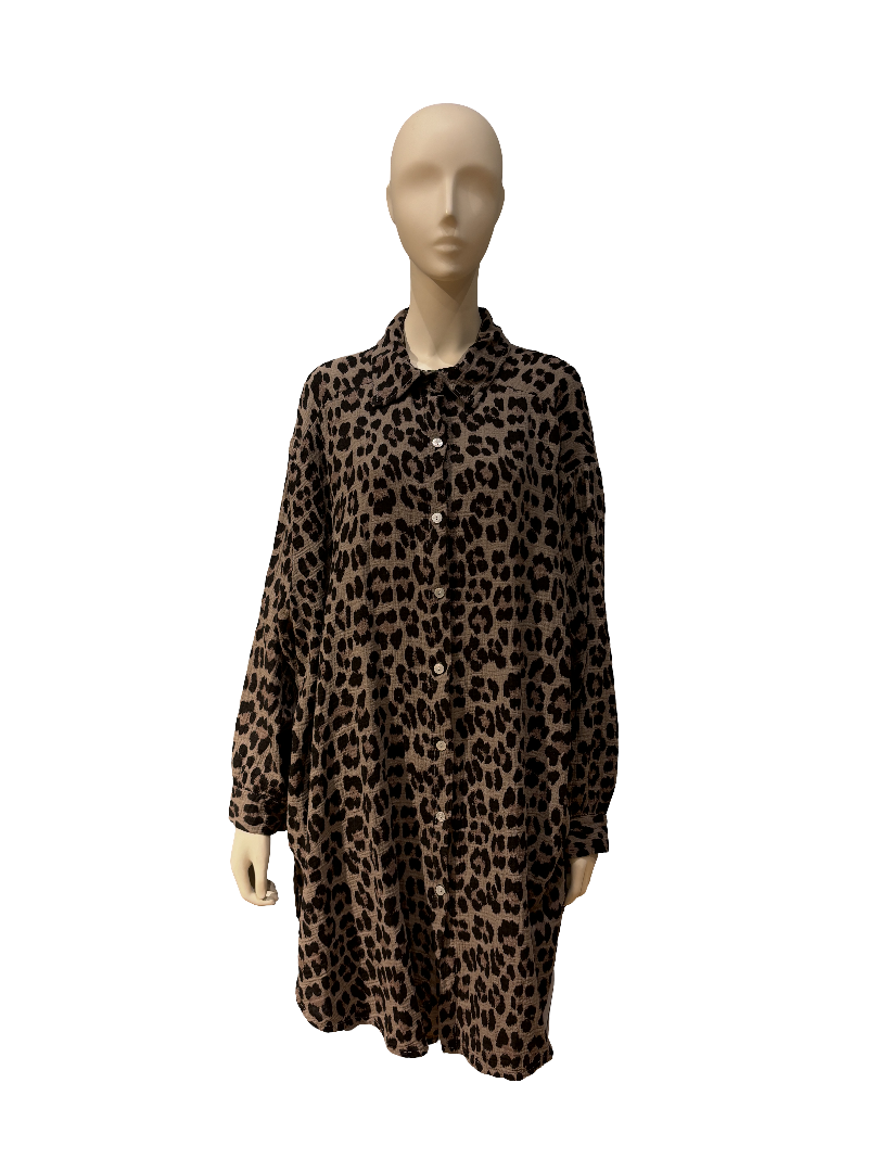 Musselin Bluse, lang mit Leoparden Print