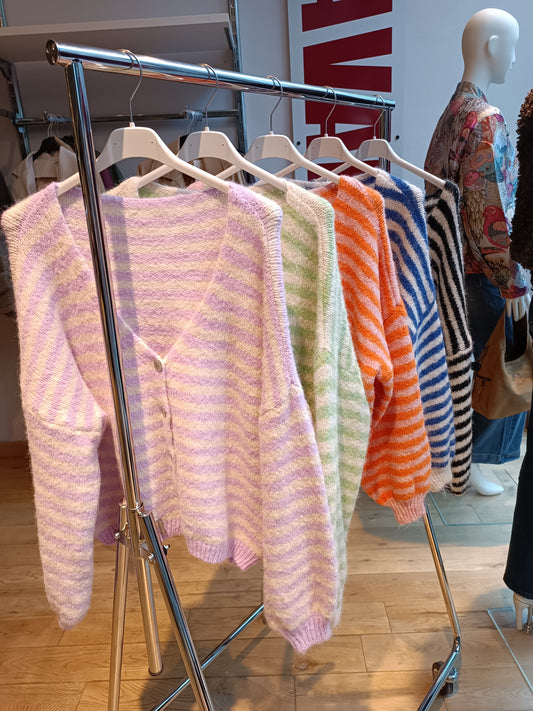 Gestreifter Cardigan mit V-Ausschnitt