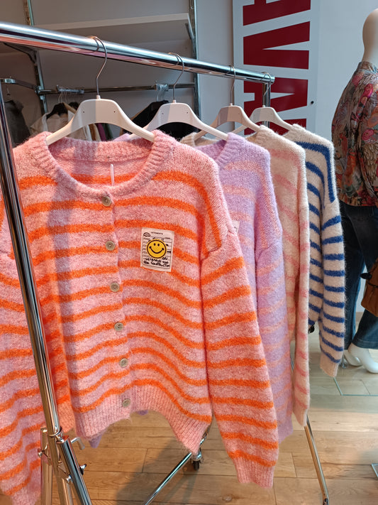 Gestreifter Cardigan mit Smiley